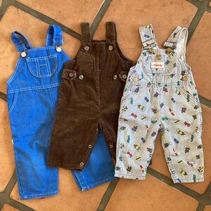 Vintage Toddlers Overalls Set - Blue, Brown Corduroy , Multicolor Boats/Planss